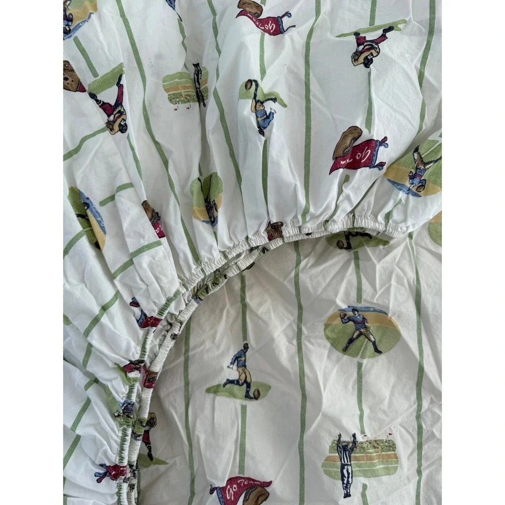 NWOT Pottery Barn Kids MVP Vintage Football Twin Fitted Bed Sheet 100% Cotton